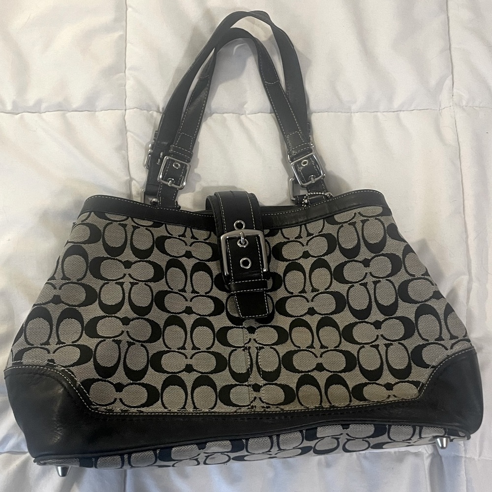 Coach Tan and Black Signature Purse